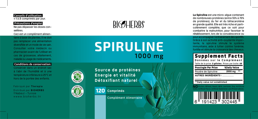 Spiruline 1000 MG - BioHerbs Tunisie